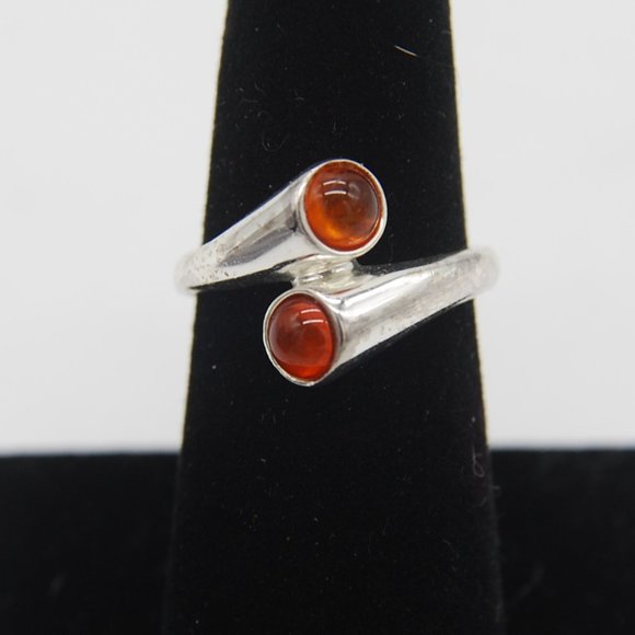 .925 Sterling Ring with 2 Hessonite Stones, Very Pretty Design - Picture 1 of 6